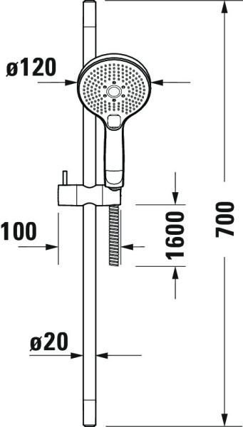 Duravit Brauseset aus Brausestange 70cm, 3jet Handbrause 12cm & Schlauch 1,60m, chrom