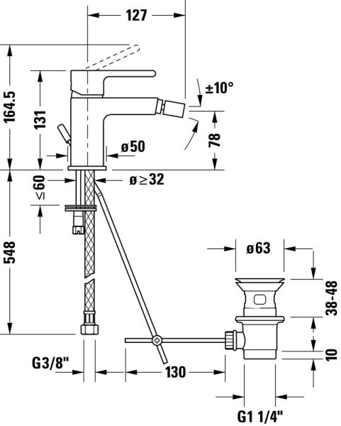 Duravit B.2 Einhebel-Bidetmischer mit Zugstangen-Ablaufgarnitur, chrom