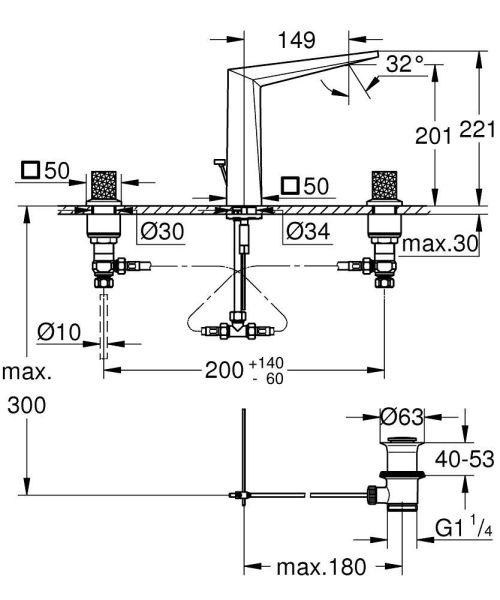 Grohe Allure Brilliant 3-Loch Waschtischarmatur L-Size mit gerändelten Trapezgriffen