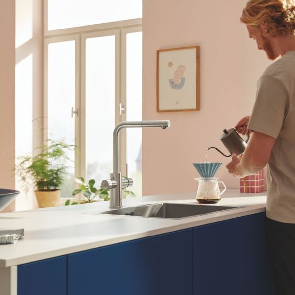 Grohe Blue Pure Minta Küchenarmatur mit Filterfunktion, herausziehbarer L-Auslauf, supersteel 30601DC0