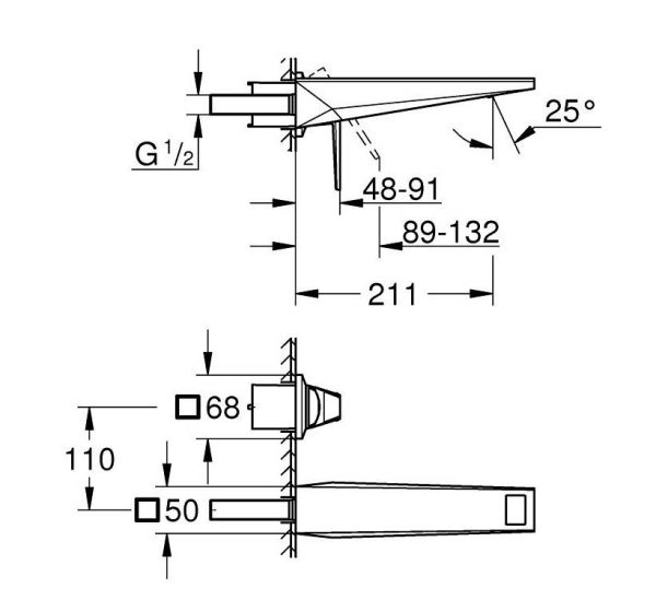 Grohe Allure Brilliant 2-Loch-Waschtisch-Wandbatterie mit Vanilla Noir Ceasarstone Einlagen