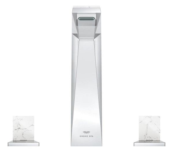 Grohe Allure Brilliant 3-Loch Waschtischarmatur L-Size mit White Attica Ceasarstone Trapezgriffen