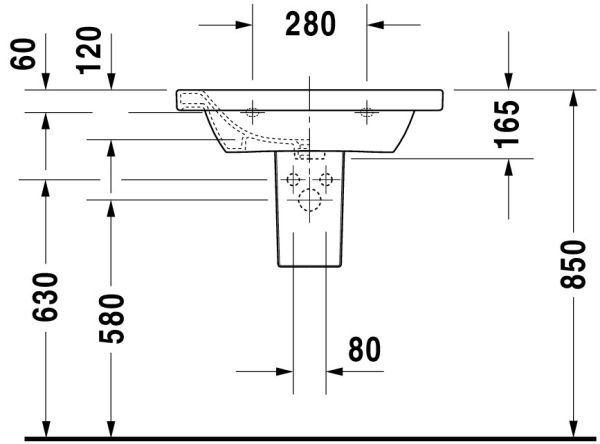 Duravit DuraStyle Waschtisch 65x48cm, mit Überlauf, mit Wondergliss, weiß 23206500001