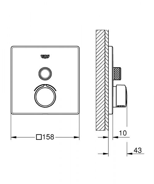 Grohe SmartControl Unterputzmischer mit einem Absperrventil, Fertigmontageset eckig, chrom