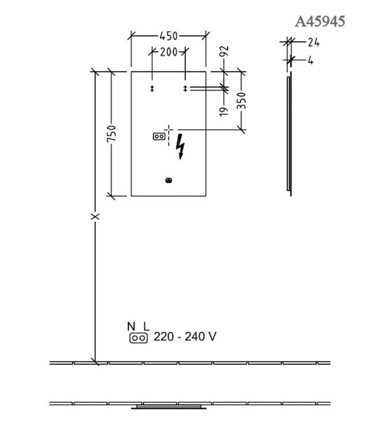 Villeroy&Boch More to See Lite LED-Spiegel, 45x75cm, mit Sensordimmer