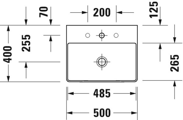 Duravit DuraSquare Waschtisch rechteckig 50x40cm, ohne Hahnloch, ohne Überlauf, mit WonderGliss, weiß 23565000701
