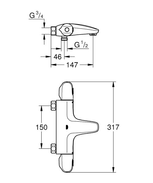 Grohe Grohtherm 1000 Thermostat-Wannenbatterie ohne Anschlüsse, chrom