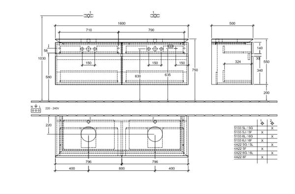 Villeroy&Boch Legato Waschtischunterschrank 160x50cm für Aufsatzwaschtisch, 4 Auszüge glossy white B67700DH1