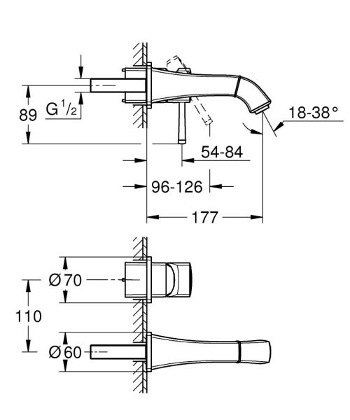 Grohe Grandera 2-Loch-Waschtisch-Wandbatterie, Ausladung 17,7cm