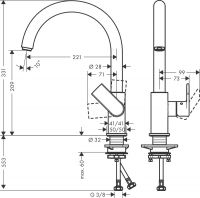 Vorschau: Hansgrohe Vernis Shape M35 Einhebel-Küchenarmatur 260, 1 Strahlart, chrom