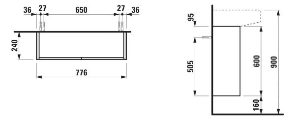 Laufen Sonar Waschtischunterbau 77,5cm, 2 Türen mit Push&Pull Funktion, techn. Zeichnung#