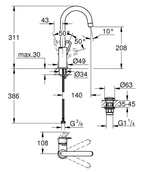 Grohe BauLoop Einhand-Waschtischbatterie L-Size mit Push-Open Ablaufgarnitur, chrom