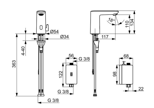 Hansa Hansaelectra Digital+ berührungslose Waschtischarmatur 13,4cm mit Digitalem Power Modul, chrom