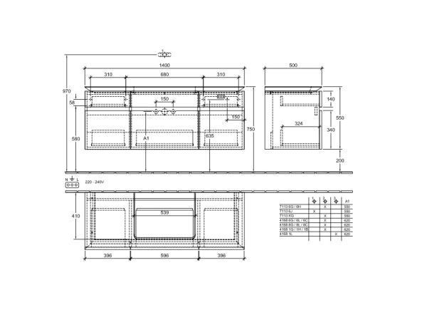 Villeroy&Boch Legato Waschtischunterschrank 140x50cm für Aufsatzwaschtisch, 5 Auszüge glossy white B68500DH2