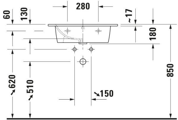 Duravit ME by Starck Waschtisch 63x49cm, mit Überlauf, ohne Hahnloch, WonderGliss, weiß 23366300601