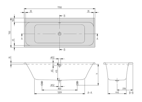 Villeroy&Boch Architectura Rechteck-Badewanne 170x70cm, weiß