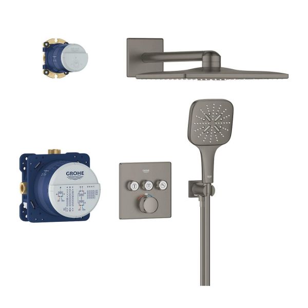 Grohe Grohtherm SmartControl Duschsystem mit Rainshower SmartActive 310 Cube hard graphite gebürstet