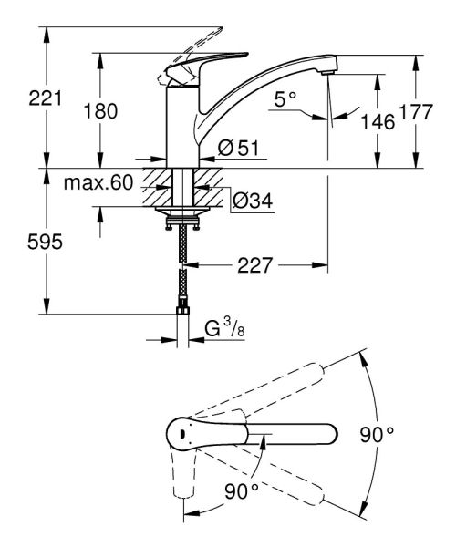 Grohe Eurosmart Spültischbatterie mit flachem Auslauf, Energie-Spar-Funktion, chrom