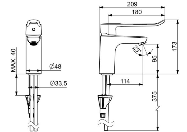 Hansa Hansaclinica Waschtisch-Einhand-Einlochbatterie, Bügelhebel lang, chrom