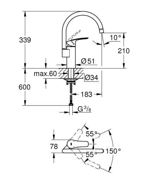 Grohe Eurosmart Spültischbatterie, schwenkbar, matt black