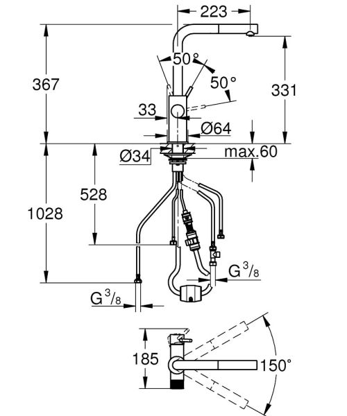 Grohe Blue Pure Minta Einzelarmatur mit Filterfunktion, herausziehbarer L-Auslauf