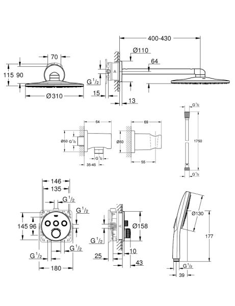 Grohe Grohtherm SmartControl Duschsystem mit Rainshower 310 SmartActive, hard graphite gebürstet