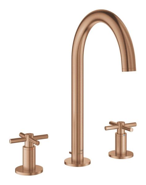 Grohe Atrio 3-Loch Waschtischarmatur L-Size mit Ablaufgarnitur & Kreuzgriffen, wassersparend, warm sunset gebürstet 20643DL0