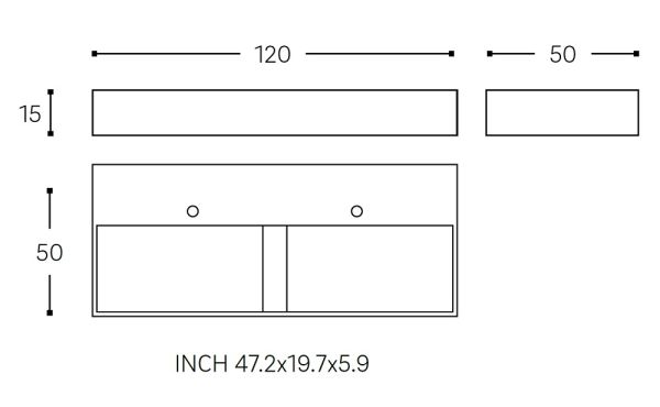 Cosmic Compact Doppelwaschbecken ohne Hahnloch, mit Siphon, 120x50cm, weiß matt