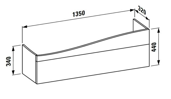 Laufen IL BAGNO ALESSI ONE Waschtischunterbau 1600, 1 Schublade, Siphonausschnitt links, techn.Zeichnung