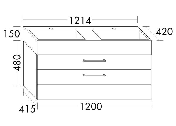 Burgbad Crono Mineralguss-Doppelwaschtisch 121,4x63cm mit Unterschrank, 2 Auszüge SFAH121F1786C0001G0141