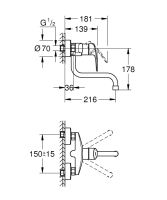 Vorschau: Grohe Eurosmart Spültischbatterie, Wandmontage, Ausladung 21,6cm, chrom