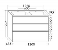 Vorschau: Burgbad Lin20 Mineralguss-Doppelwaschtisch mit Waschtischunterschrank, 3 Auszüge, bodenstehend SGIA122