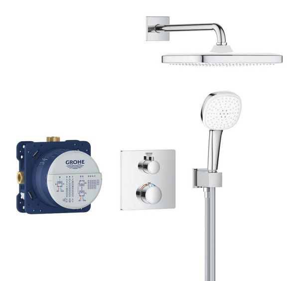 Grohe Grohtherm Duschsystem Unterputz mit Tempesta 250 Cube, eckig, chrom