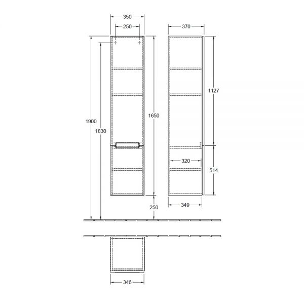 Villeroy&Boch Subway 2.0 Hochschrank mit 2 Türen, Türanschlag rechts