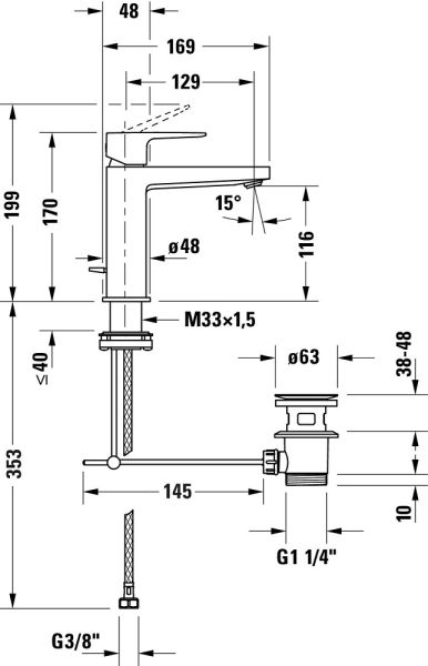 Duravit Manhattan Einhebel-Waschtischarmatur M Zugstangen-Ablaufgarnitur, schwarz MH1020001046