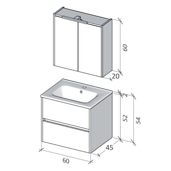 RIHO Porto Square Waschtisch mit Unterschrank 60cm & LED-Spiegelschrank