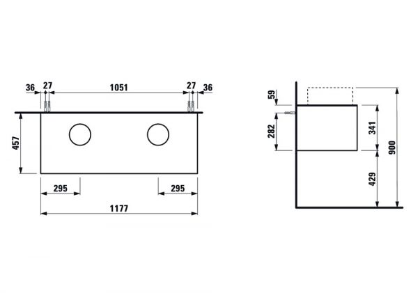 Laufen Sonar Schubladenelement mit Push&Pull Funktion, links und rechts, Breite 117,5cm H4054240341421_1