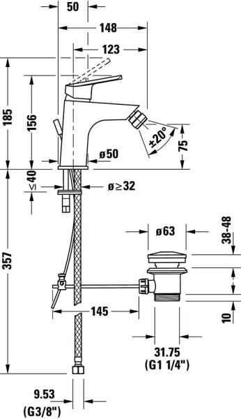 Duravit No.1 Einhebel-Bidetmischer mit Zugstangen-Ablaufgarnitur, chrom