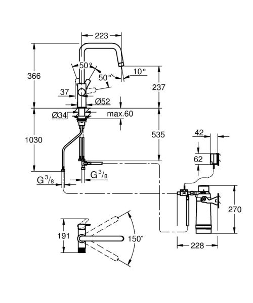 Grohe Blue Pure Eurosmart Küchenarmatur Starter Set mit U-Auslauf und S-Size Filter, chrom