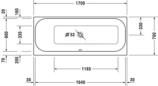 Duravit Happy D.2 Einbau-Badewanne rechteckig, Rückenschräge links, 170x70cm, weiß