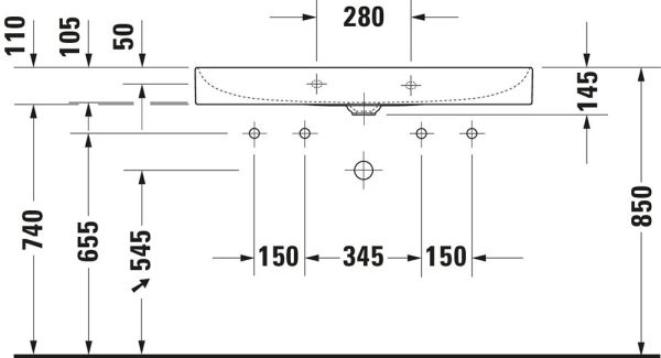 Duravit DuraSquare Waschtisch 100x47cm, ohne Überlauf, mit Wondergliss, mit nicht verschließbarem Ablaufventil, weiß 23531000431