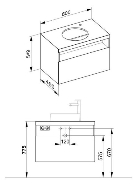 Keuco Stageline Waschtischunterbau f. Keramik-Waschtisch m. Hahnlochbohrung re. , m. Elektrik, 80cm 32865180100