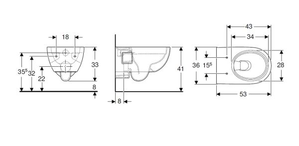 Geberit Renova Wand-WC Tiefspüler, teilgeschlossene Form, Rimfree, weiß