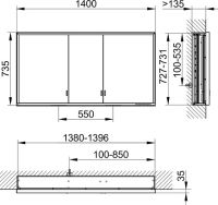 Vorschau: Keuco Royal Lumos Spiegelschrank für Wandeinbau, 3 lange Türen, 140x73,5cm 14316172301