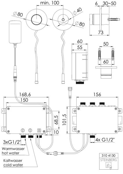 Steinberg Serie 310 iconic elektronisches Dusch-Thermostat mit Digitalanzeige für 3 Verbraucher