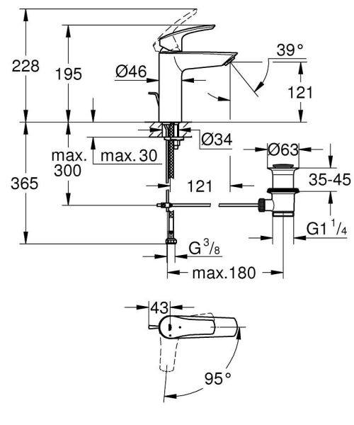 Grohe Eurosmart Waschtischbatterie M-Size mit Ablaufgarnitur, Energie-Spar-Funktion