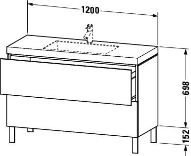 Duravit L-Cube c-bonded Set bodenstehend 120x48cm, Vero Air Waschtisch, 2 Schubladen, ohne Hahnloch, techn. Zeichnung