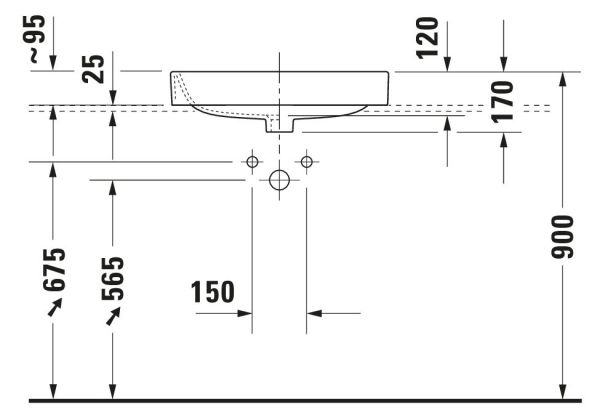 Duravit Happy D.2 Aufsatzbecken 60x46cm rechteckig, mit Überlauf und 1 Hahnloch, weiß