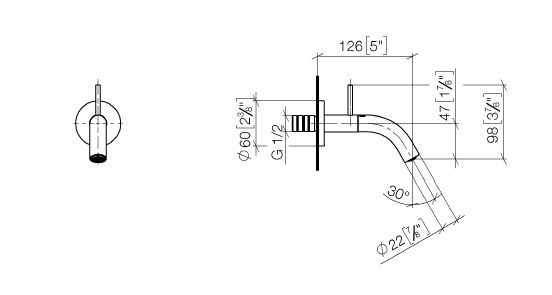 Dornbracht Meta Wandventil, Kaltwasser, Ausladung 126mm