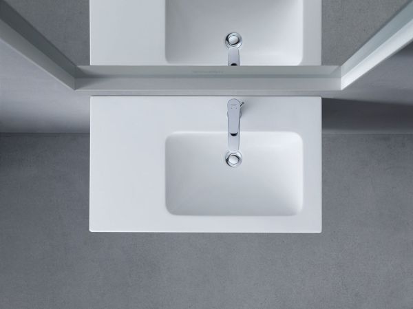 Duravit ME by Starck Waschtisch 83x49cm, 1 Hahnloch, mit Überlauf, Becken rechts, weiß seidenmatt 2346833200